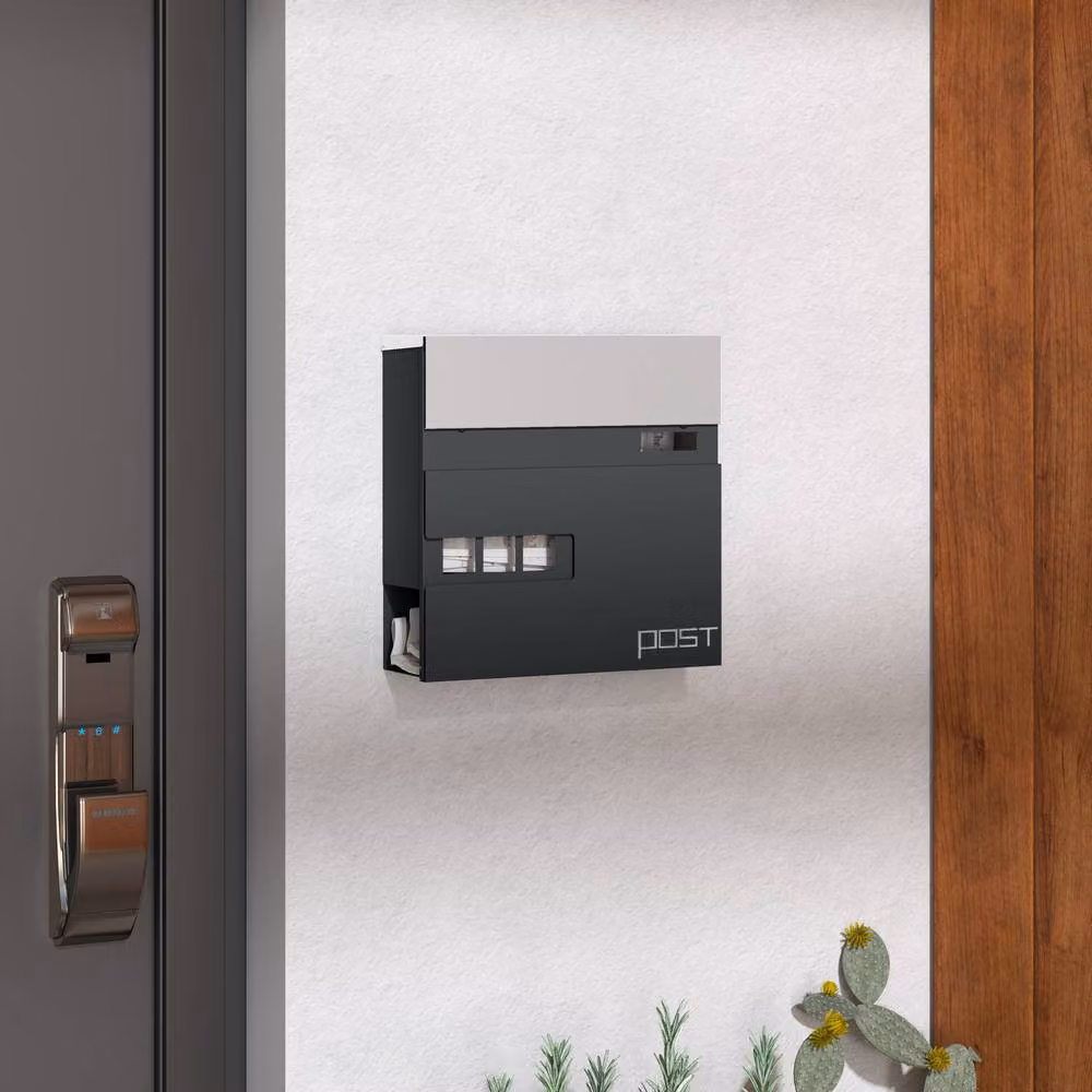 STILVORA Wall-Mounted Stainless Steel Lockable Letterbox with Viewing Window, Grey, W/D/H: 37.0 x 37.0 x 10.5 cm – 2