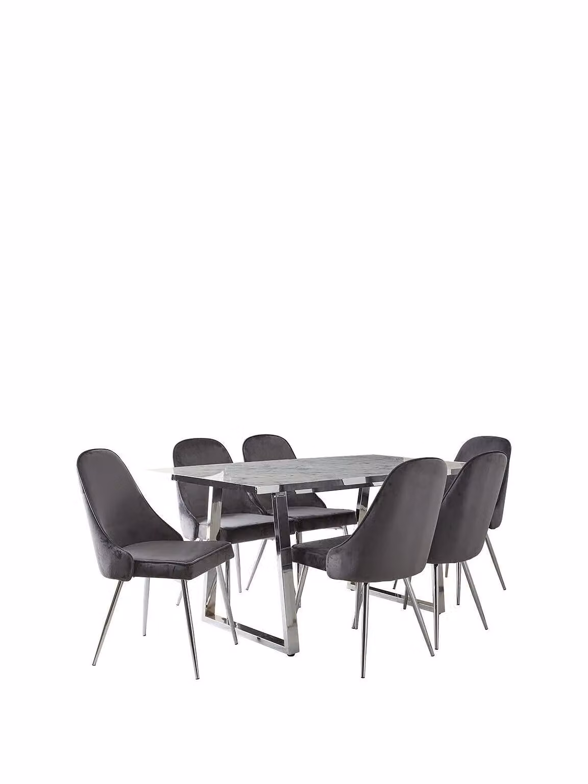 Ivy Marble Effect Rectangle Dining Table and 6 Chairs in Grey and Chrome
