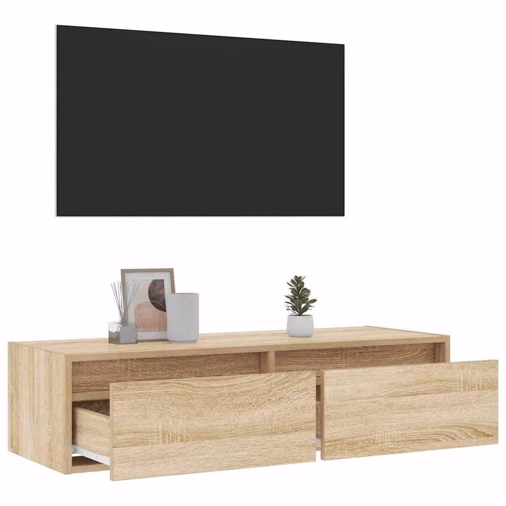 Berkfield Home Modern TV Cabinet with LED Lights in Sonoma Oak Brown, W: 100 cm, D: 35.5 cm, H: 25 cm – 3