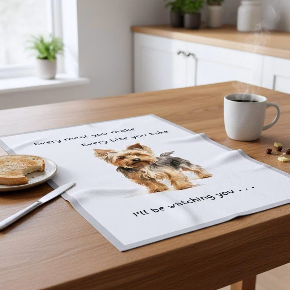 Animal Crackers Yorkshire Terrier Funny Dog Tea Towel, White and Grey Cotton, 66 cm – 2