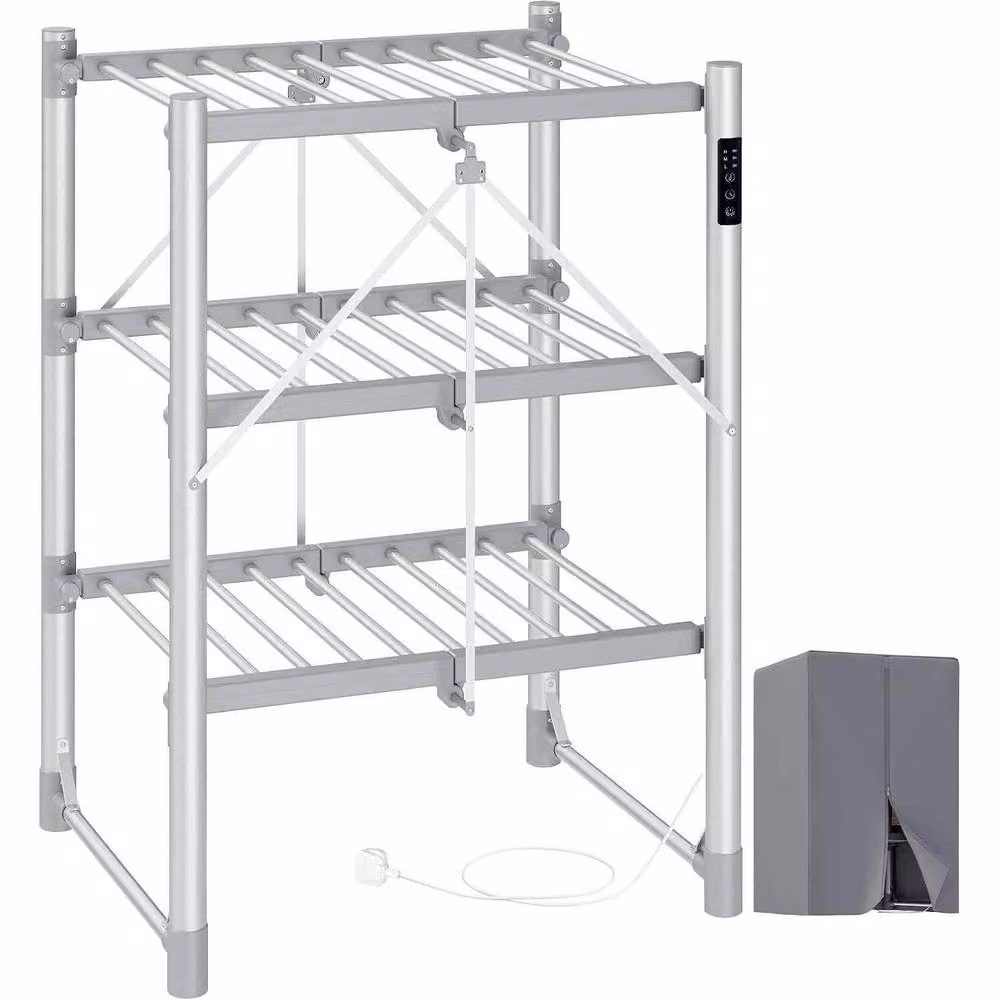 The Bazaarist Heated Clothes Airer Foldable Electric Drying Rack, Silver, W/D/H: 137.5 x 69.0 x 42.1 cm – 2