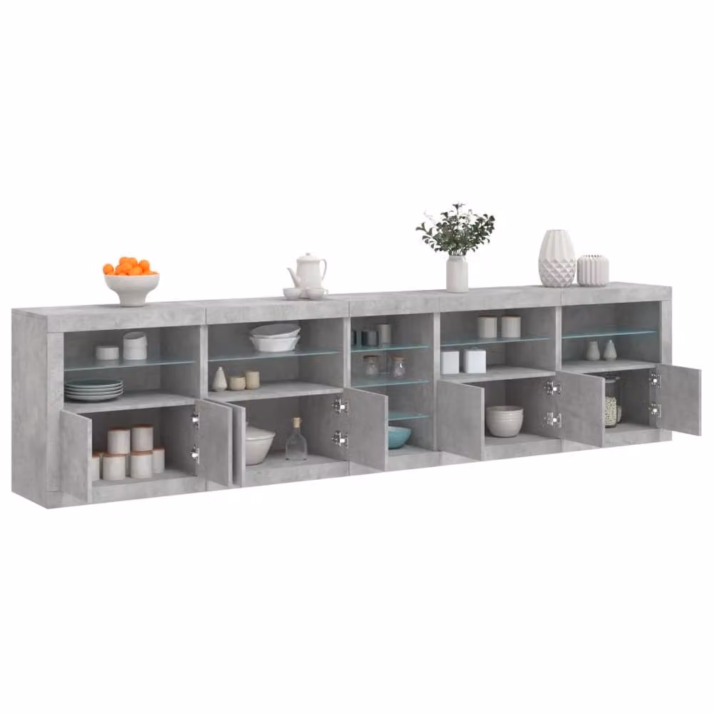 Berkfield Home Modern Sideboard with Integrated LED Lights in Concrete Grey, W: 283 cm, D: 37 cm, H: 67 cm – 2