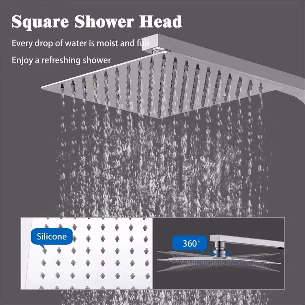 Nordara Large Square Thermostatic Shower Bar Set with Overhead Shower and Wall Bar in Chrome Silver – 2