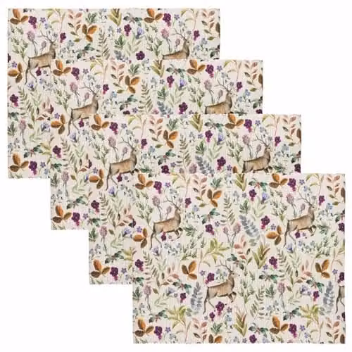 Riva Home Floral Rectangular Placemats, Berry Red Multicolour