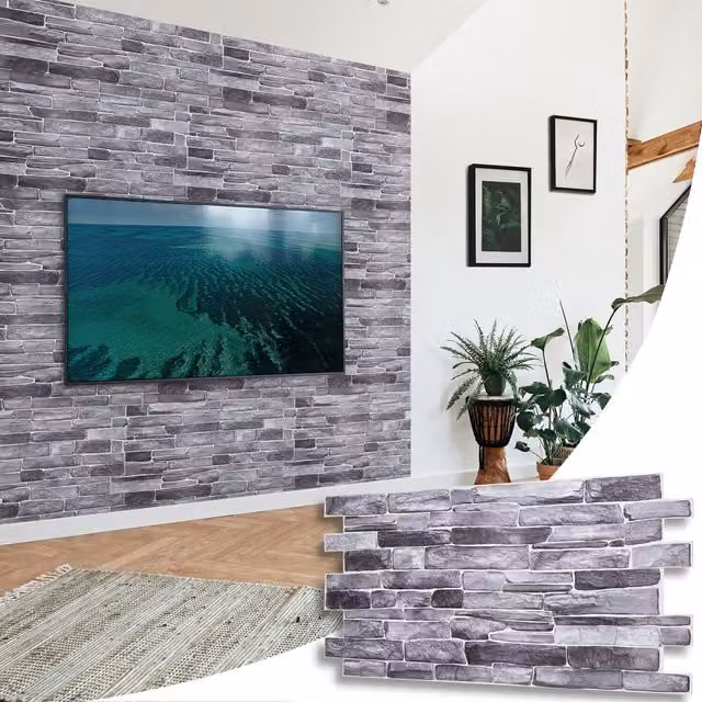 NOVECRAFTO 3D PVC Wall Panels in Silver Grey Stone Slate Effect, W: 96 cm, H: 48 cm (Pack of 10)