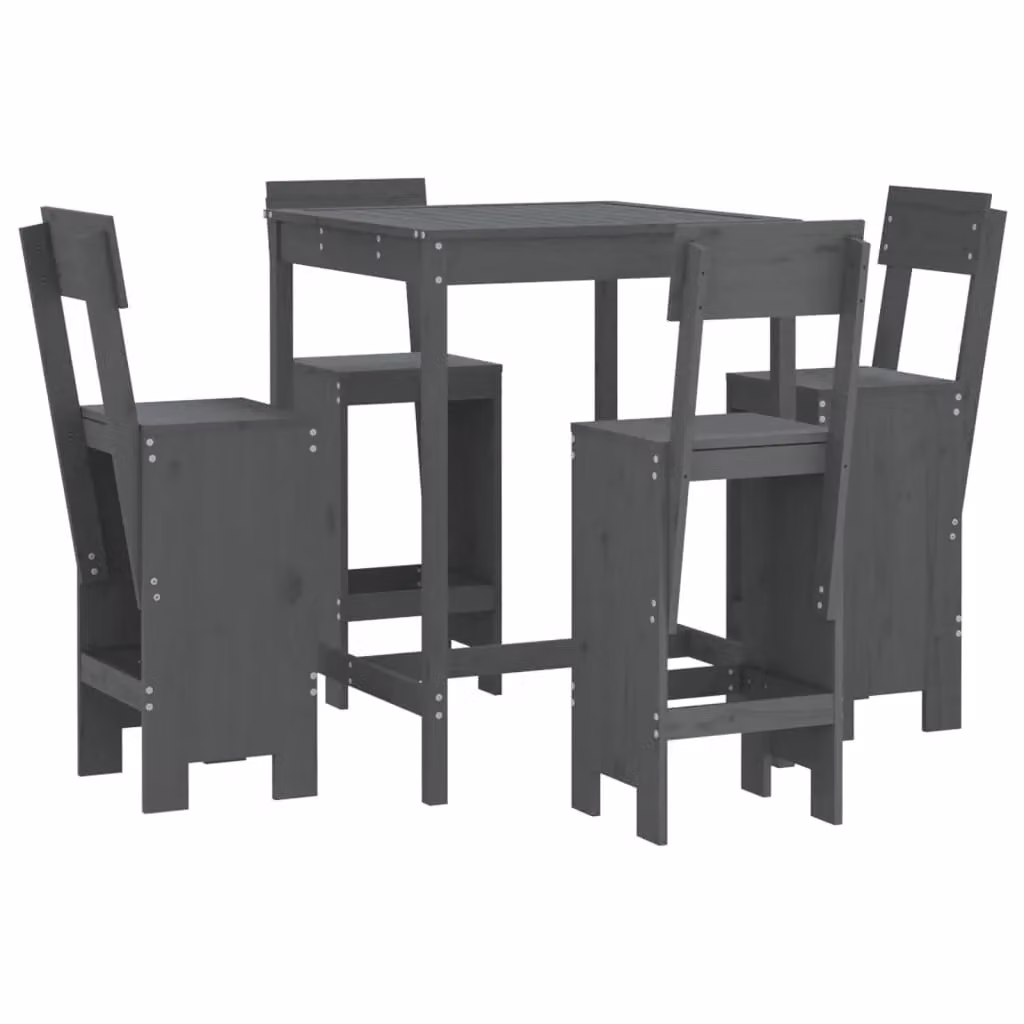 Berkfield Home 5 Piece Grey Solid Wood Pine Garden Bar Set – 2