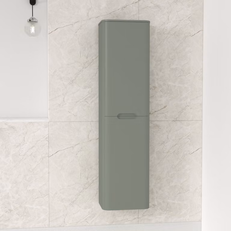 Royal Bathrooms Venice Wall Hung Tall Unit, Sage Green, H 140 cm x W 35 cm x D 26 cm