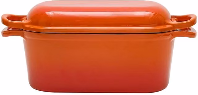Living and Home 2-Piece Enamelled Cast Iron Bread Loaf Pan and Frying Pan Set, Orange – 1
