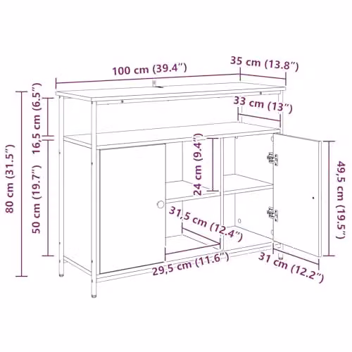 vidaXL Modern Black Sideboard in MDF, W/D/H: 100 x 35 x 80 cm – 3