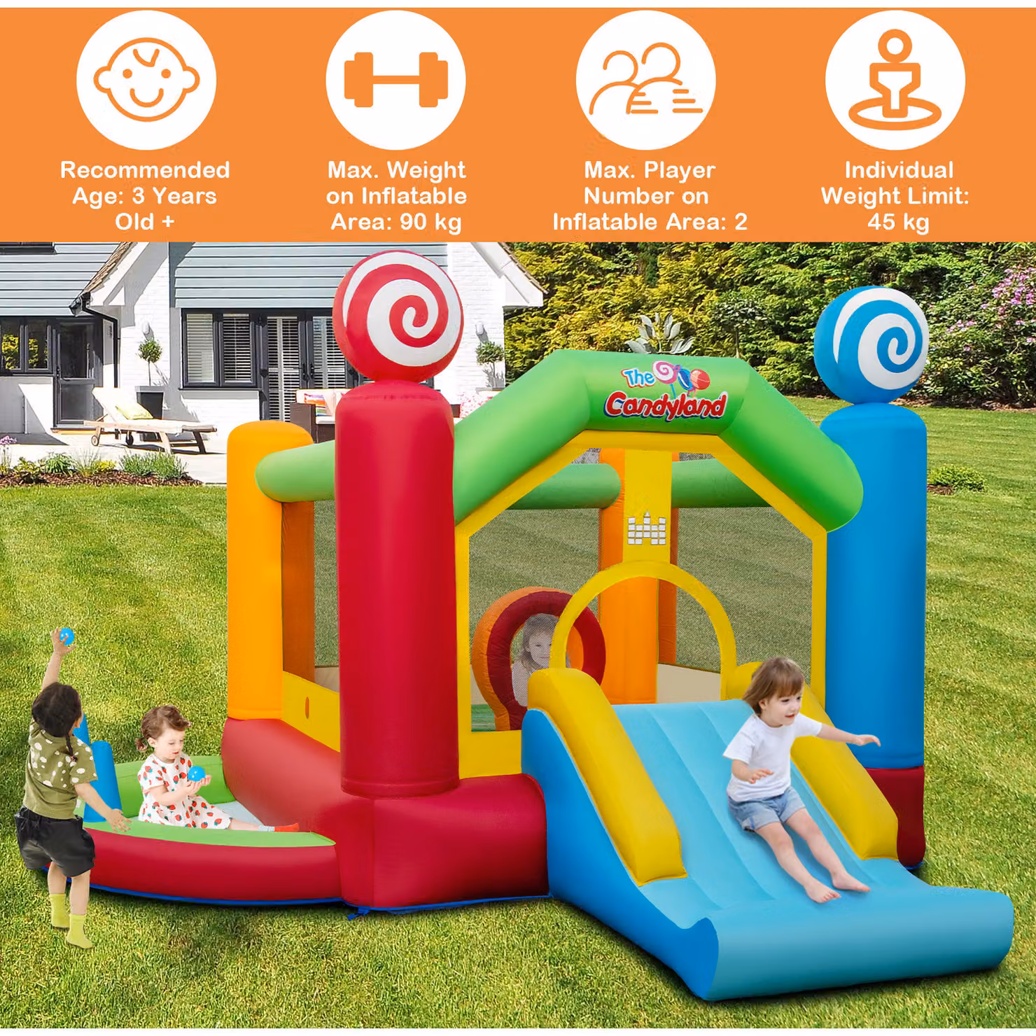 COSTWAY Candy Themed Jumping House with Slide and Ball Pit in Red and Multicolour – 2