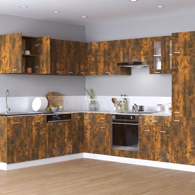 Berkfield Home Smoked Oak Hanging Kitchen Wall Unit in Brown