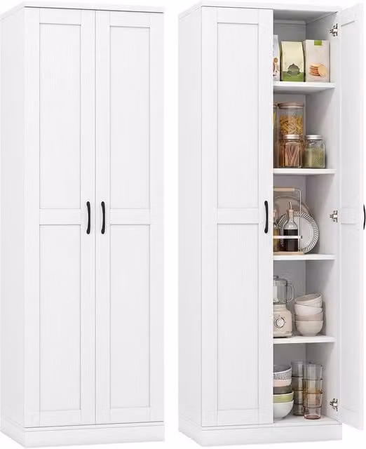 Costway Tall Storage Cabinet Utility Cupboard with Hinged Doors in White – 1