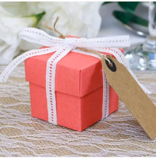 KDMD Coral Silk Square Favour Boxes in Pink, Pack of 30