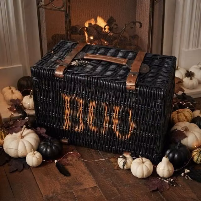 Garden Greatness Boo Willow Autumnal Decorative Black Rattan Tabletop Basket, W: 36.0 cm, D: 26.0 cm, H: 17.0 cm