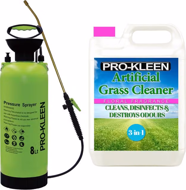 Pro-Kleen 8L Manual Pressure Sprayer with 5L Artificial Grass Cleaner in Pink and Green Floral