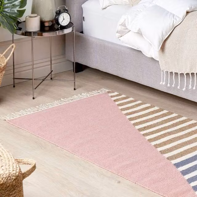 Wyld and Coco Multicolour Striped Handwoven Wool and Jute Rug with Fringes W: 80 cm, L: 150 cm