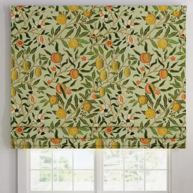 Ante Decor Made To Measure Roman Blind in Pistachio Green with Orange Fruit Print Cotton Blackout Textile