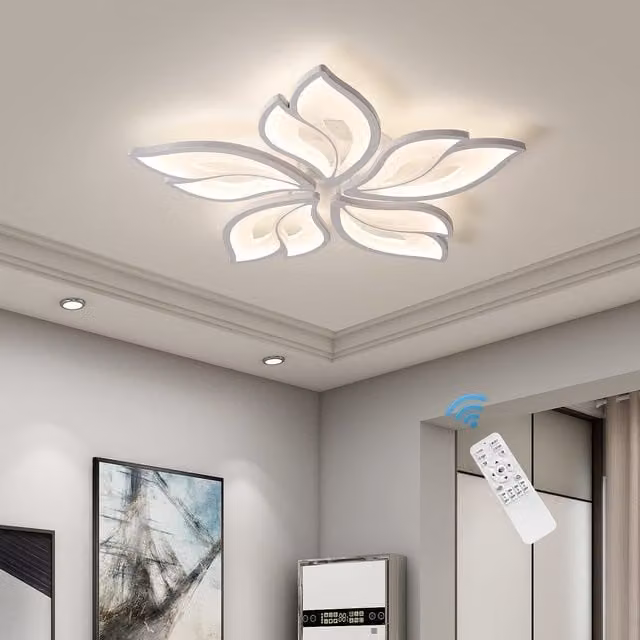 Garwarm White Modern LED Flush Mount Leaf Lamp with Remote Control, 60W Acrylic Ceiling Light – 1