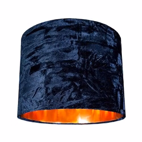 Happy Homewares Midnight Blue Crushed Velvet Circular Drum Lampshade with Copper Inner – 1