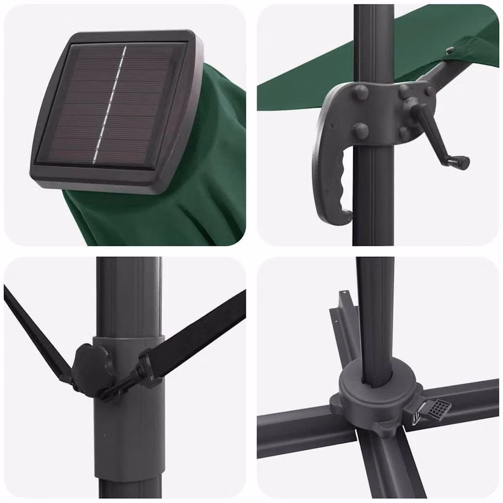 Berkfield Home Roma Cantilever Parasol with LEDs in Green, Aluminium W/D/H: 285 x 284 x 270 cm – 5