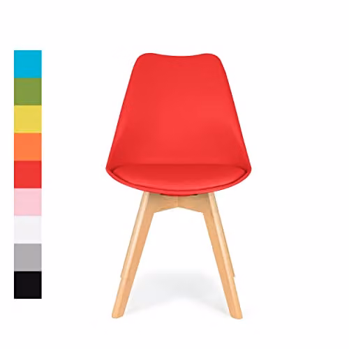 IHANA Red Dining Chair with Cushioned Seat and Solid Beech Wood Legs – 3