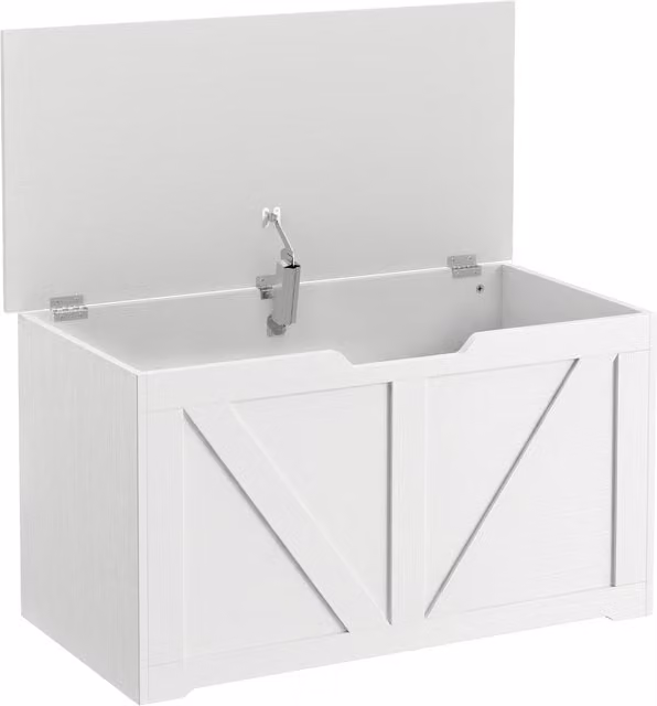 HOMCOM 100L Home Storage Box with Soft-Close Safety Hinge in White Wood-Effect, W/D/H: 80 x 45 x 36 cm