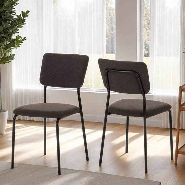 Seconique Sheldon Modern Dining Chairs in Grey Boucle Fabric with Metal Upholstered Frame