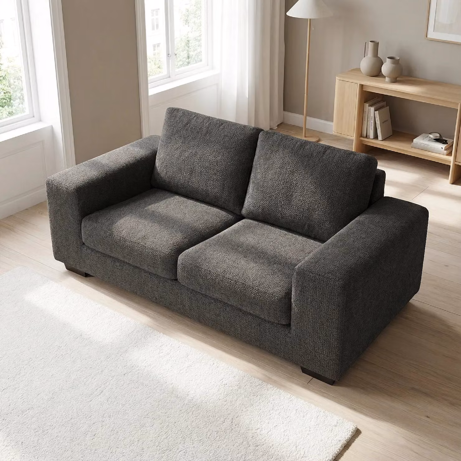 Abakus Direct Boston 3 Seater Sofa in Dark Grey Fabric with Solid Wood Frame – 3