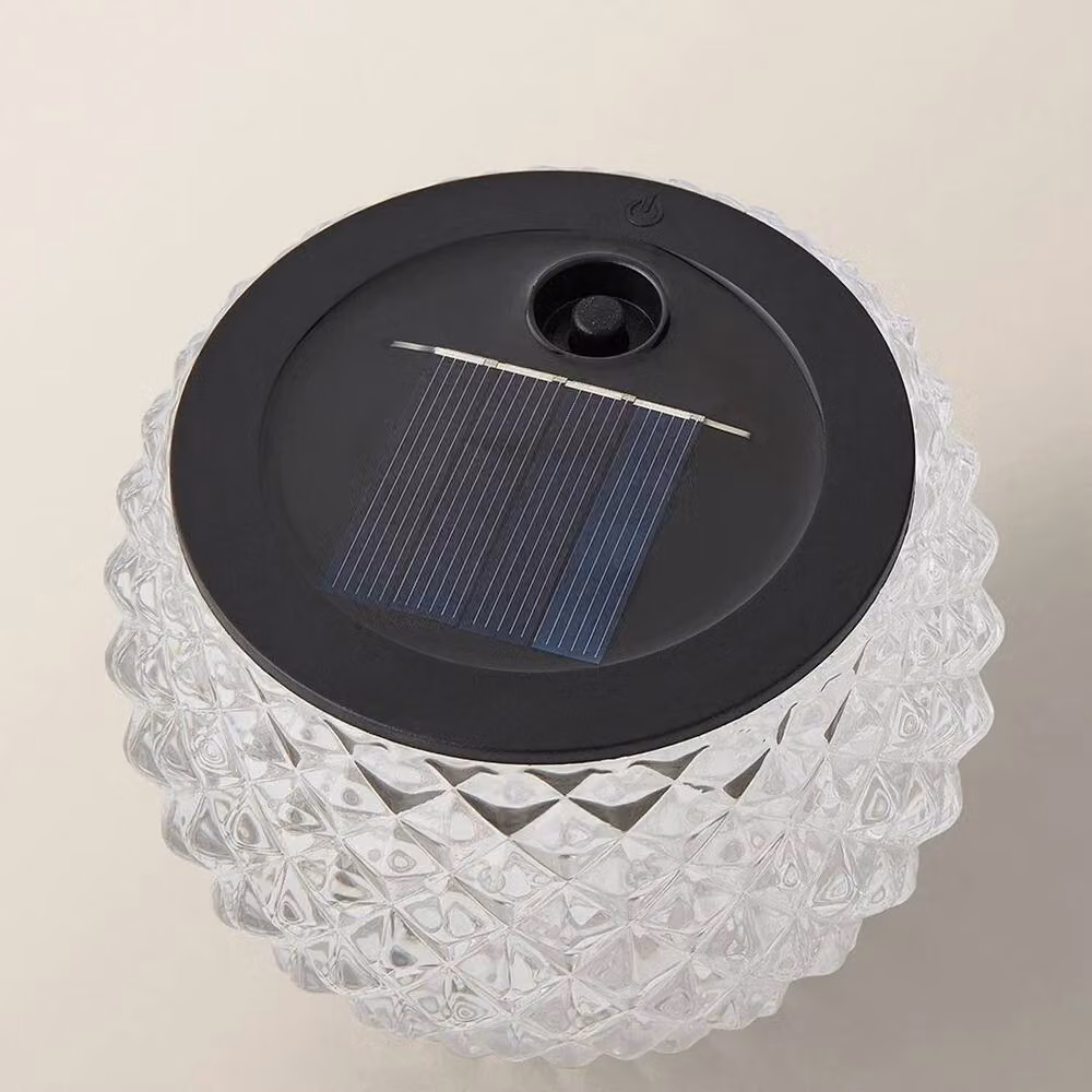 FORGEVIO Solar Powered Outdoor Glass Table Lamp with Diamond Pattern in Transparent and Black – 3