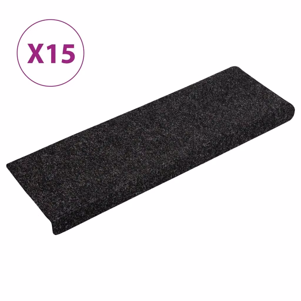 Berkfield Home Self-Adhesive Needle Punch Stair Mats, 15 Pack, Black, W: 65 cm, D: 21 cm, H: 4 cm – 2