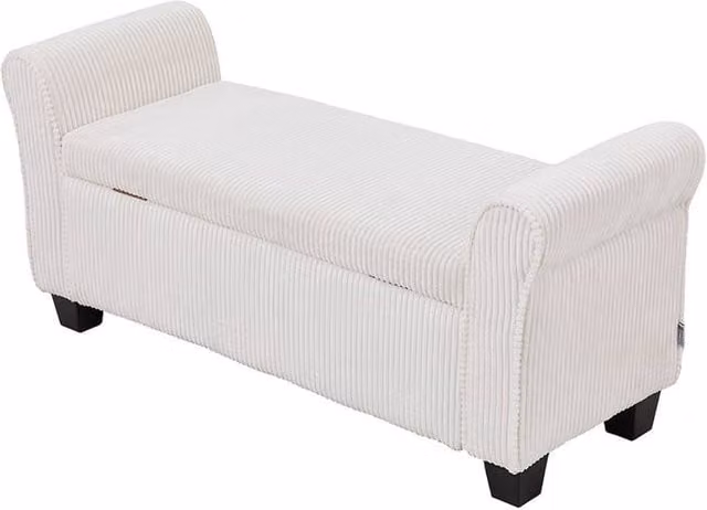 Living and Home Corduroy Upholstered Storage Bench with Armrests in White