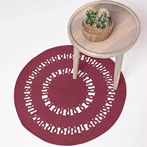Homescapes Purple Crochet Braided Round Rug, Reversible Cotton and Polyester Mat, Diameter: 90 cm – 3