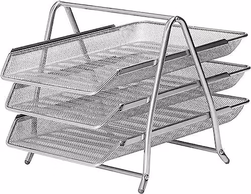 MantraRaj 3 Tier A4 Mesh Metal Letter Tray and Desktop Document Organiser in Silver