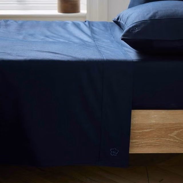 Ted Baker 250 Thread Count Mako Satin Cotton Plain Dye Flat Sheet, Blue, W: 200 cm x L: 200 cm – 1