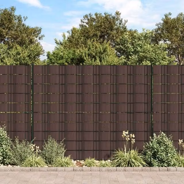 Berkfield Home Garden Privacy Screens, 4 Piece Brown PVC and Metal Strip Set – 1