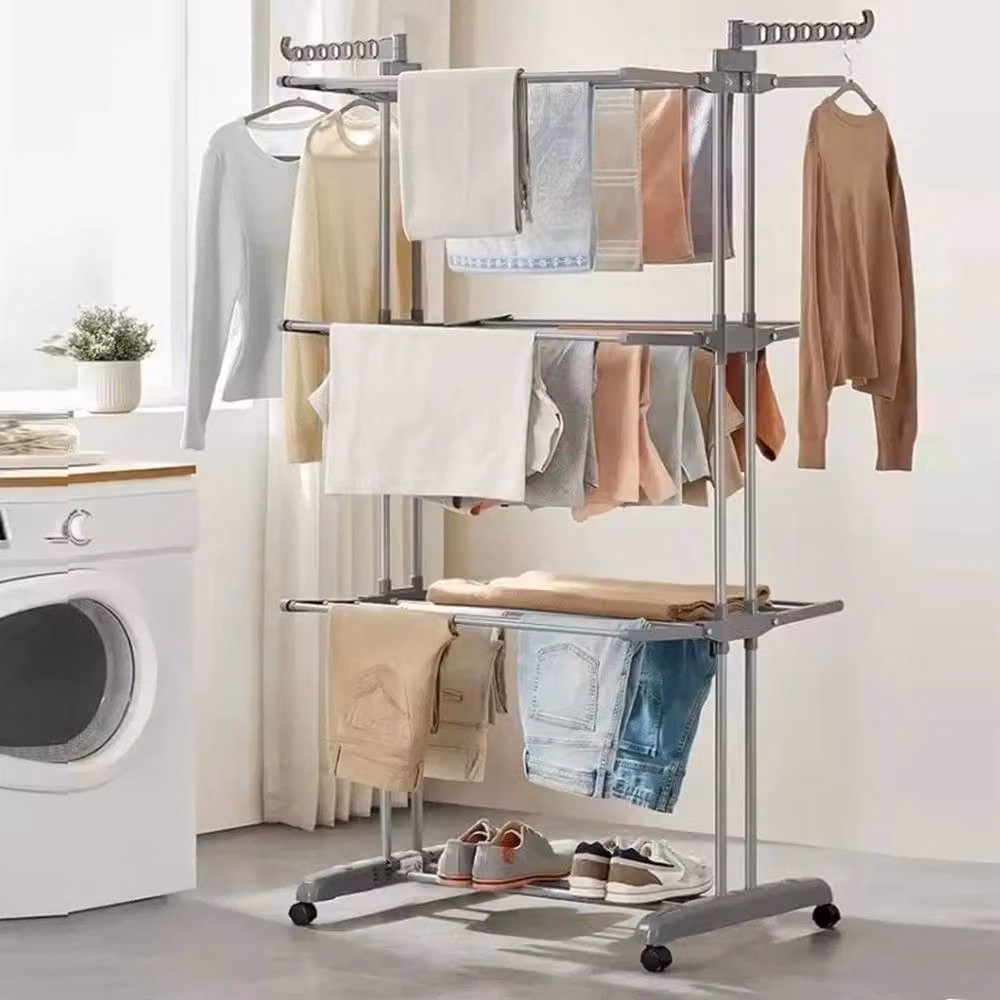 FLAVORA 4 Tier Foldable Metal Clothes Airer Rack in Silver – 2