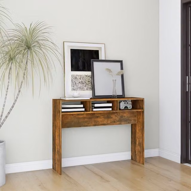 Berkfield Home Smoked Oak Console Table in Brown, W/D/H: 105 x 30 x 80 cm – 1