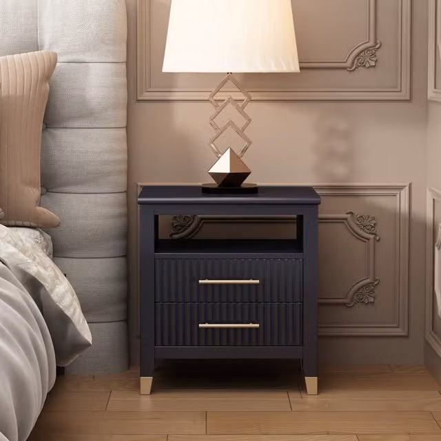 Biasi Modern 2 Drawer Bedside Table with Shelf in Anthracite Grey