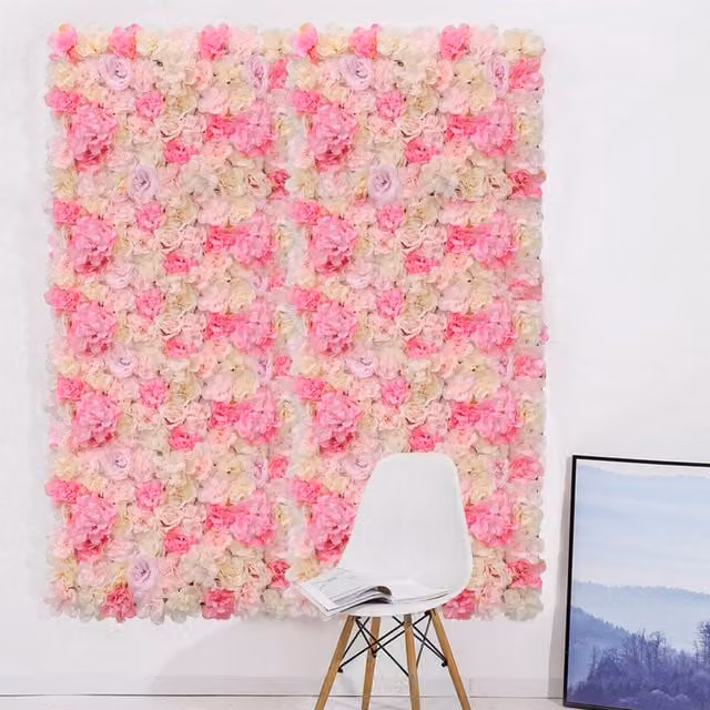 Livingandhome Red and Pink Artificial Rose Flower Wall Panel for Wedding and Party Decoration