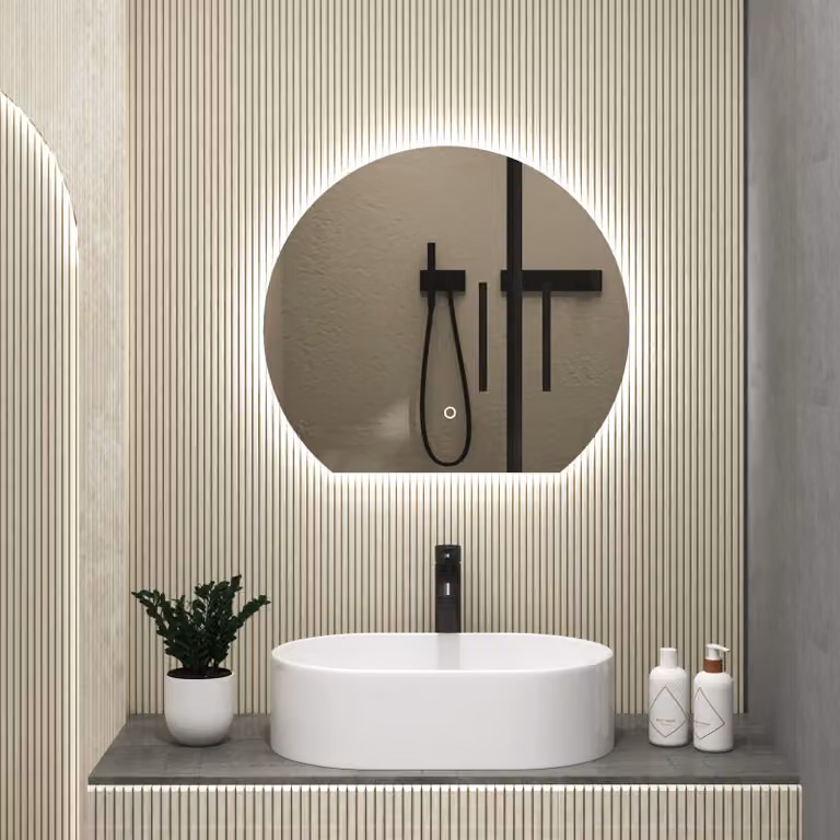 Royal Bathrooms Enso Round Frameless Chrome Backlit LED Illuminated Undercut Mirror with Demister Pad and Touch Sensor, Diameter: 60 cm, Silver