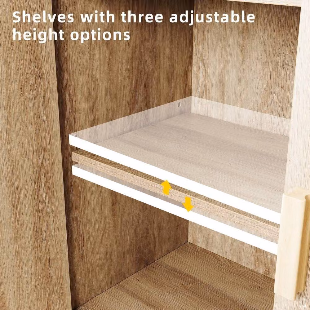 VOGREX Modern Brown Wooden Storage Cabinet with Hinged Doors and Internal Shelves – 3