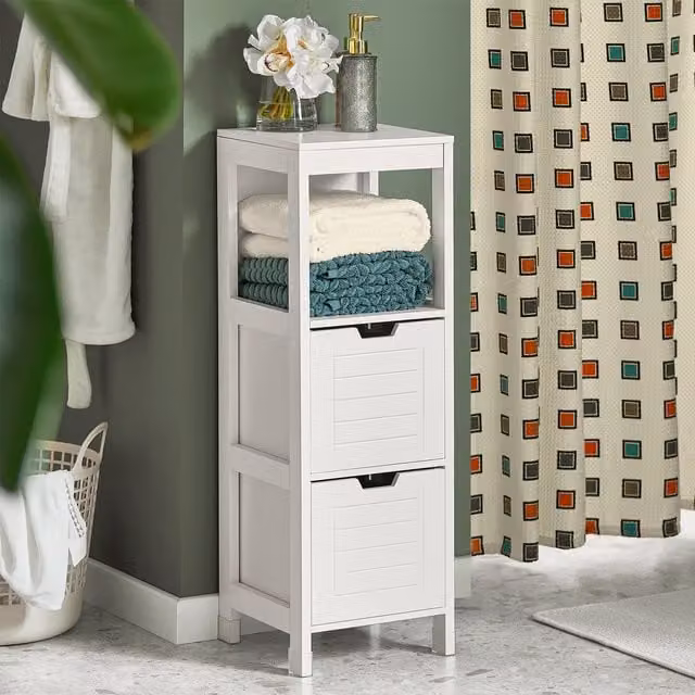 SoBuy Narrow White Bathroom Storage Cabinet with 2 Drawers, W/D/H: 30 x 30 x 89 cm
