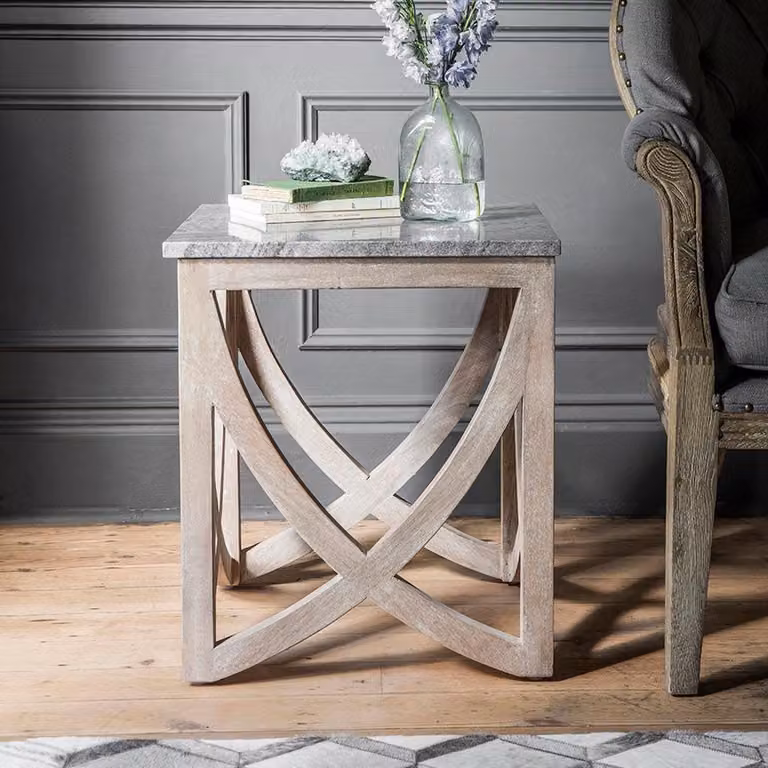 Atkin & Thyme Lily Modern Marble Top Side Table in Grey