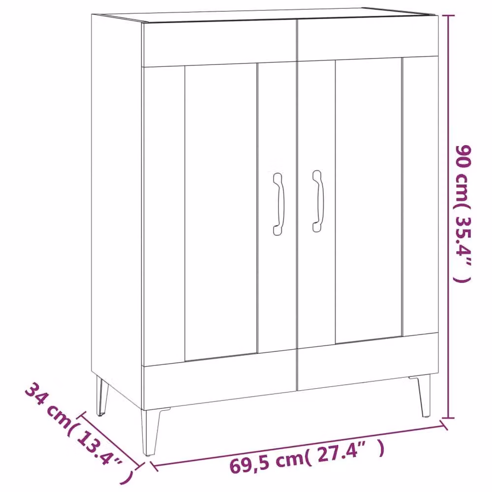 Berkfield Home Grey Sonoma Modern Sideboard, W: 69.5 cm, D: 34 cm, H: 90 cm – 3