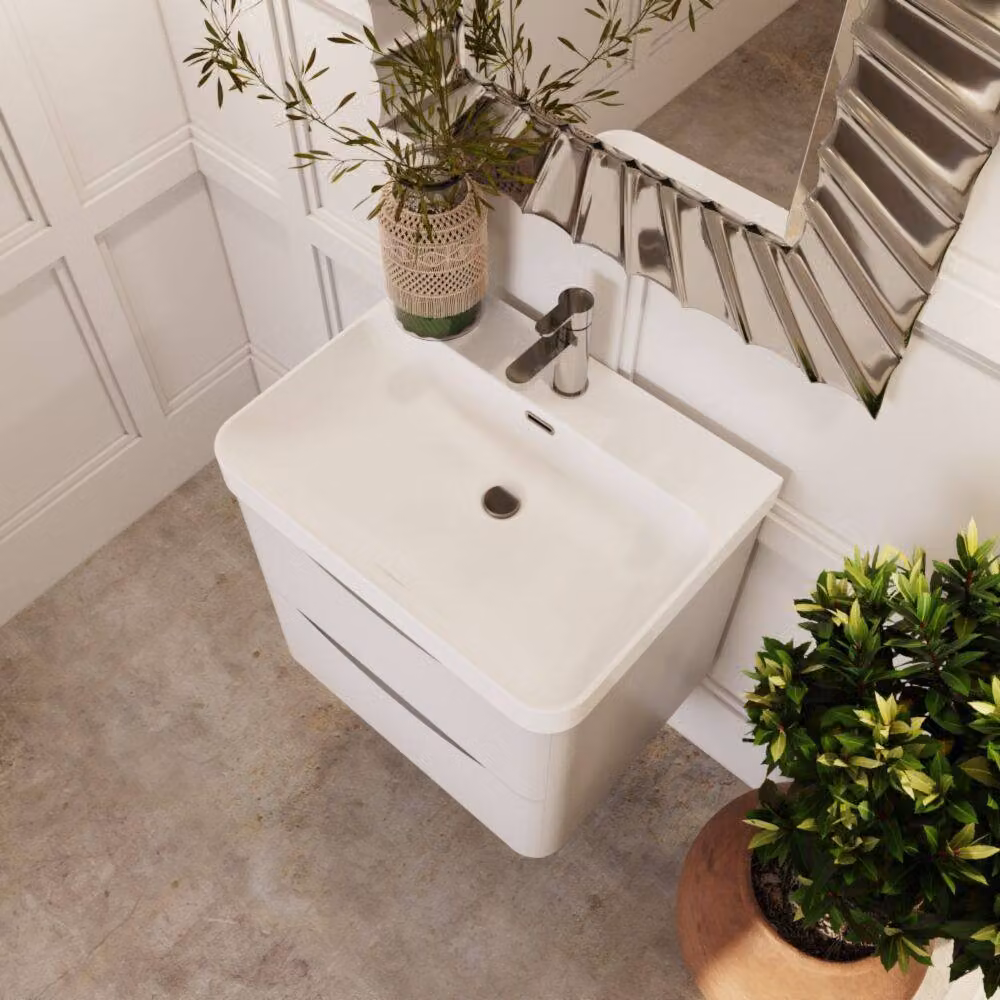 Balterley Arch Wall Hung 2-Drawer Bathroom Vanity with Ceramic Basin, White, W: 60.0 cm – 3