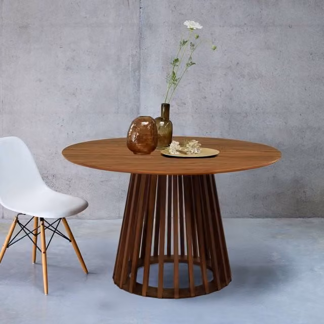 Sweekeek 4-Seater Round Modern Dining Table in Dark Brown with Spruce Legs, W: 120 cm, D: 120 cm, H: 75 cm – 1