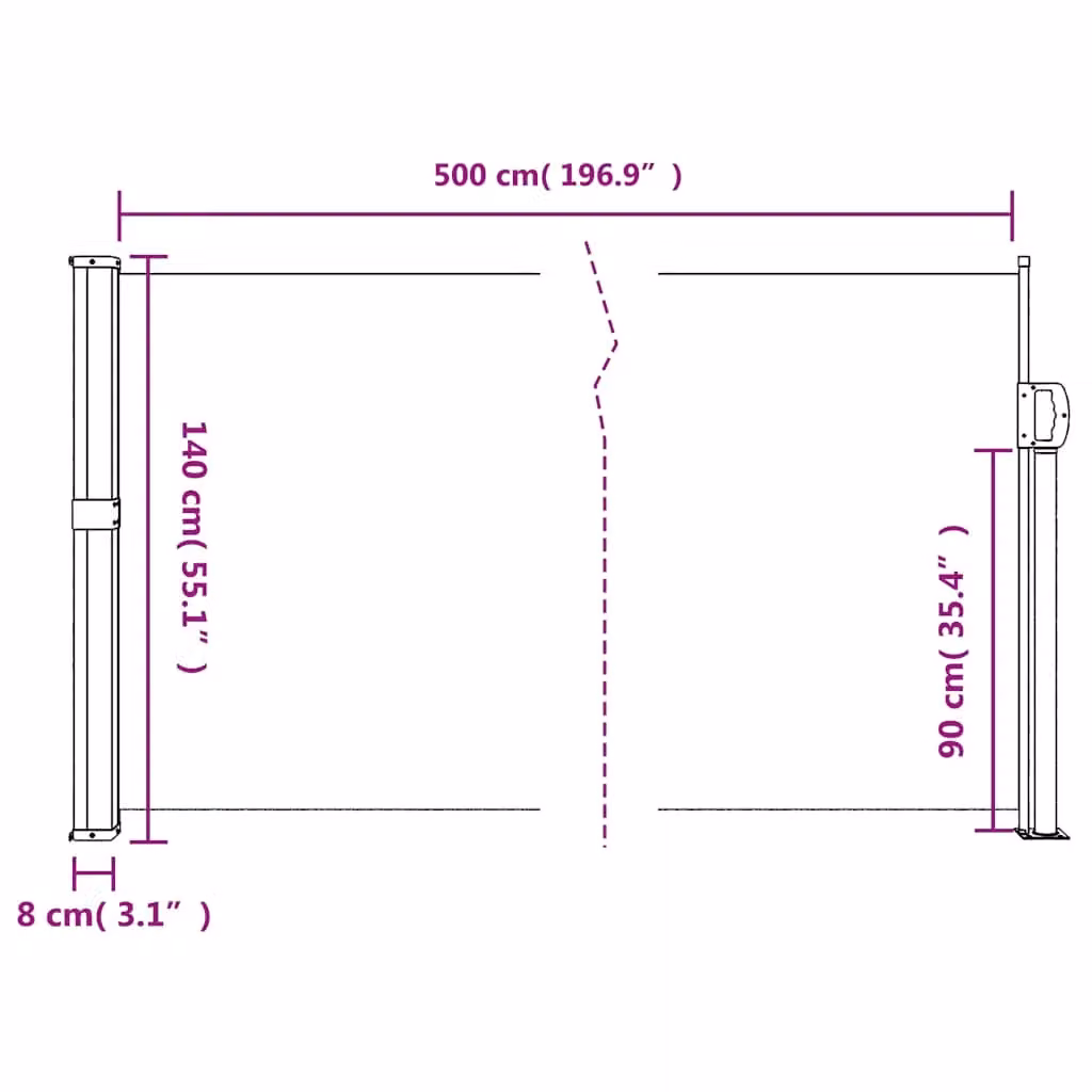 Berkfield Home Retractable Side Awning in Green, Wall-Mounted Polyester, W/H: 140 x 500 cm – 5