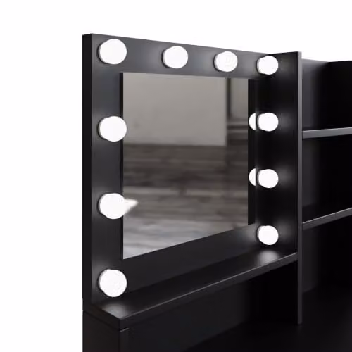 GFW Eva LED Dressing Table Set with LED Mirror and Cushioned Stool in Black – 4