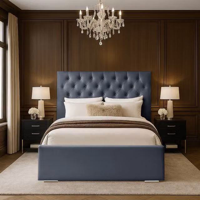 Desire Deco Lea Upholstered Velvet Bed Frame in Grey