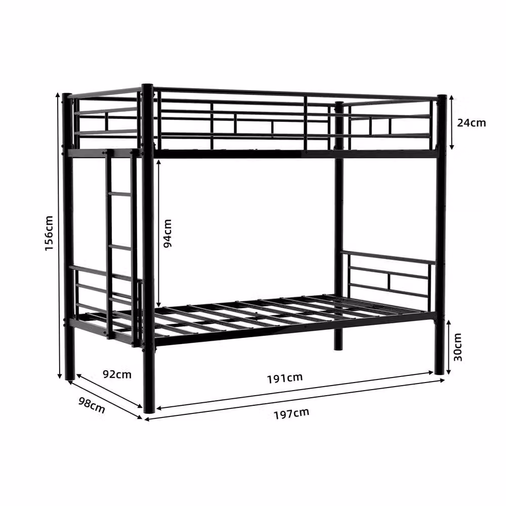 Direct Wicker Black Metal Reinforced Double Bunk Bed for Children and Dorms, W/D/H: 140 x 200 cm – 2